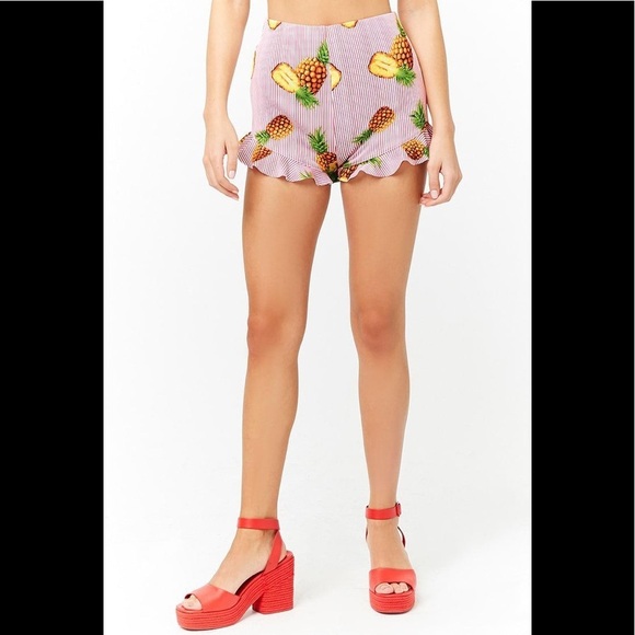 Forever 21 Pants - FOREVER 21 Women's Striped Pineapple Shorts Small